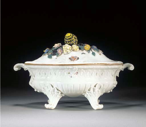A Meissen rococo armorial quatrefoil tureen and cover