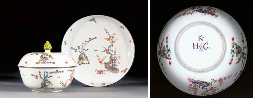 A Meissen kakiemon circular bowl, cover and a stand