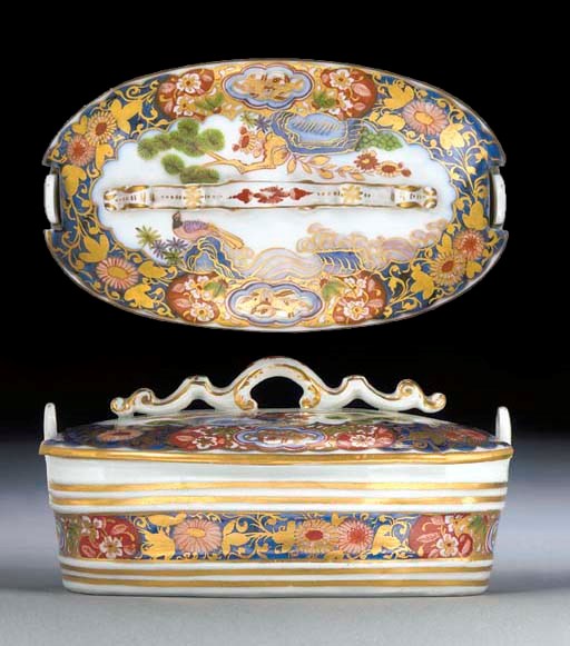 A Meissen Imari oval butter-dish and cover