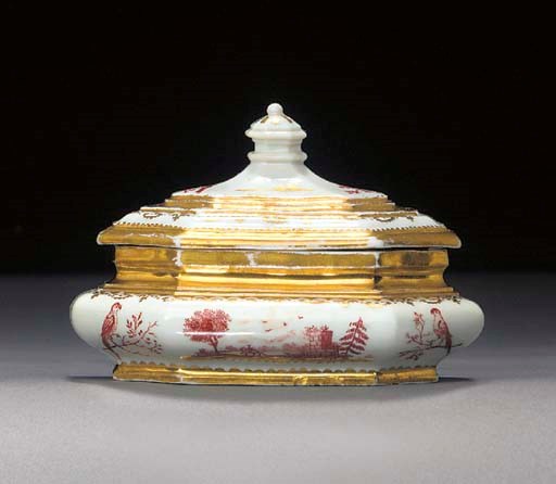 A Meissen Hausmalerei oblong-octagonal sugar-box and cover