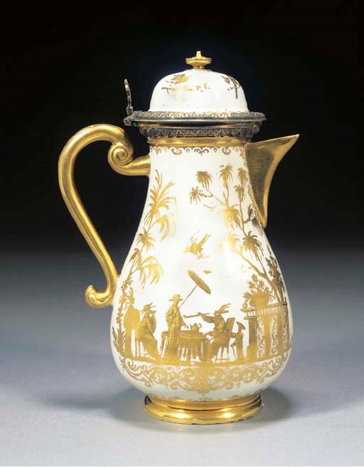 A Meissen silver-gilt-mounted Goldchinesen coffee-pot and cover
