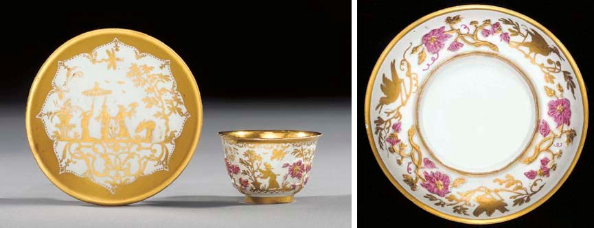 A Meissen Goldchinesen teabowl and saucer