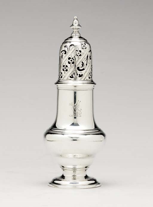A GEORGE II SILVER CASTER,