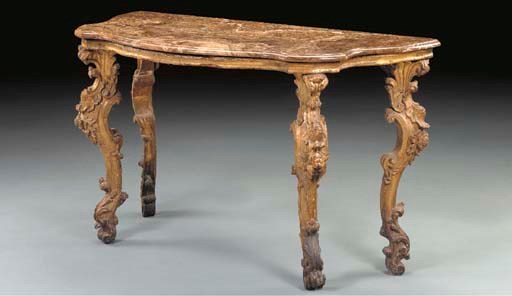 AN ITALIAN GILTWOOD CONSOLE TABLE,
