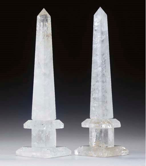 A PAIR OF ROCK CRYSTAL OBELISKS,