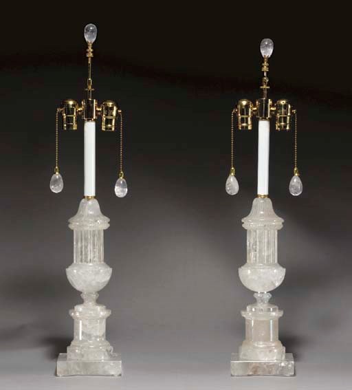 A PAIR OF ROCK CRYSTAL URN-FORM LAMPS,