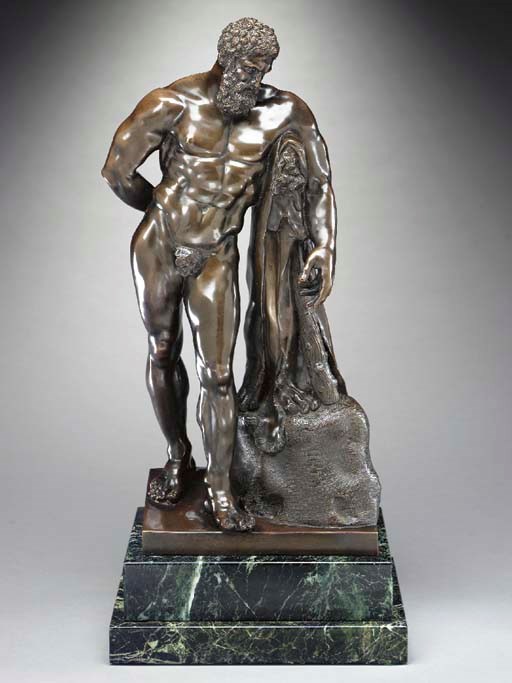 AN ITALIAN PATINATED BRONZE FIGURE OF HERCULES,