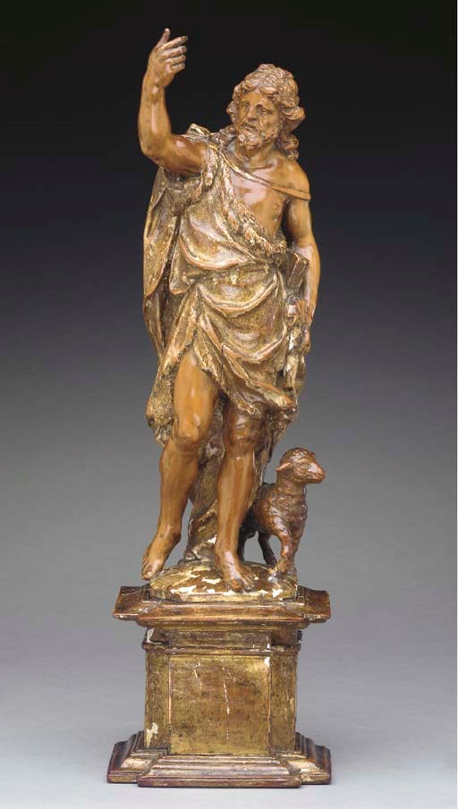 AN AUSTRIAN FRUITWOOD AND PARCEL-GILT FIGURE OF CHRIST,