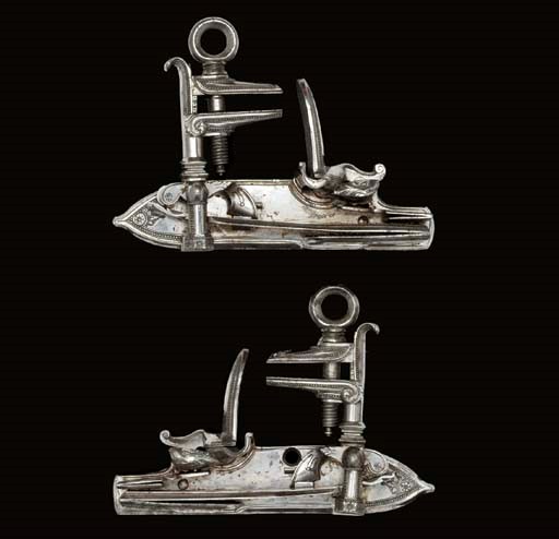 A PAIR OF SPANISH MIQUELET-LOCK MECHANISMS FOR A D.B. SPORTING GUN