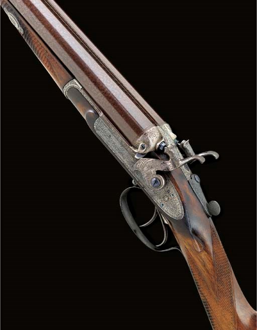 A FINE T. HORSLEY 1863 AND 1867 PATENT 12-BORE BAR-IN-WOOD SIDELOCK HAMMER GUN BY T. HORSLEY, NO. 2160