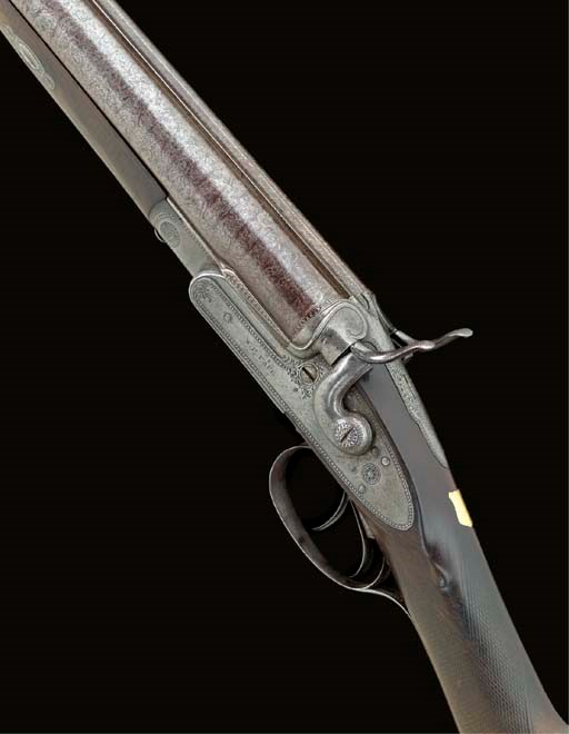 A W. R. PAPE 1866 PATENT 16-BORE SIDELOCK HAMMER GUN BY W. R. PAPE, NO. 1969