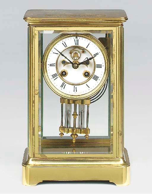 A French brass striking four-glass mantel clock, circa 1880