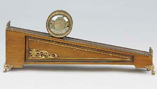 An English gilt-brass mounted mahogany and brass novelty inclined plane clock, 1950s