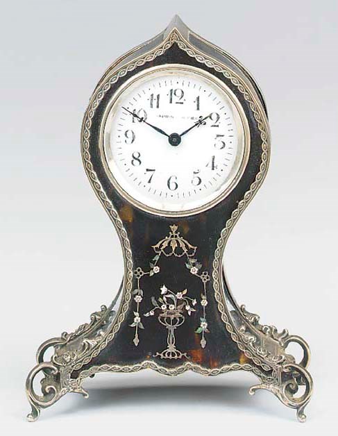 A French silver-mounted tortoiseshell mantel timepiece, circa 1909