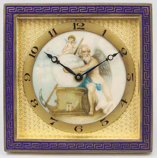 A Swiss gilt-brass and enamel desk timepiece, circa 1900