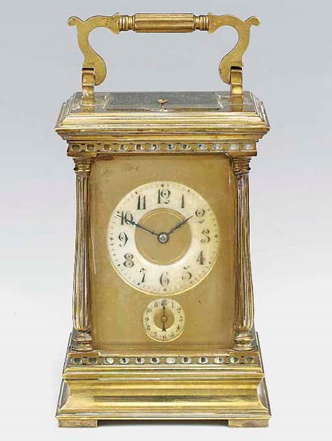 A French brass striking and repeating carriage clock with alarm, circa 1890