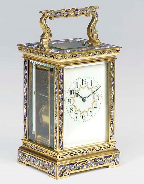 A French gilt-brass and champlevé enamel striking and repeating carriage clock, circa 1890