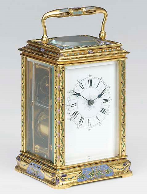 A French gilt-brass and enamel-decorated striking carriage clock, circa 1885