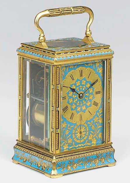 A French gilt-brass and enamel-decorated striking and repeating carriage clock with alarm, circa 1880