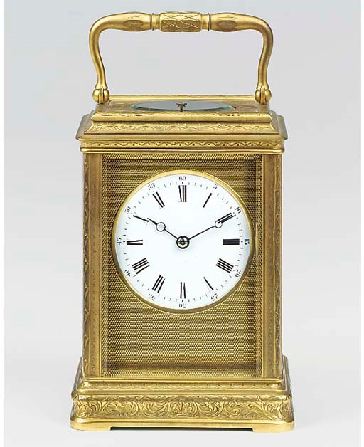 A French engraved gilt-brass striking and repeating carriage clock, circa 1880