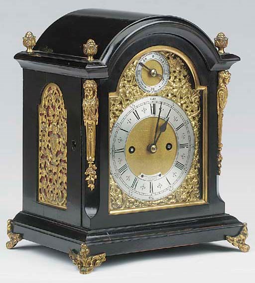 A Victorian ebonised and brass-mounted small striking table clock, circa 1880