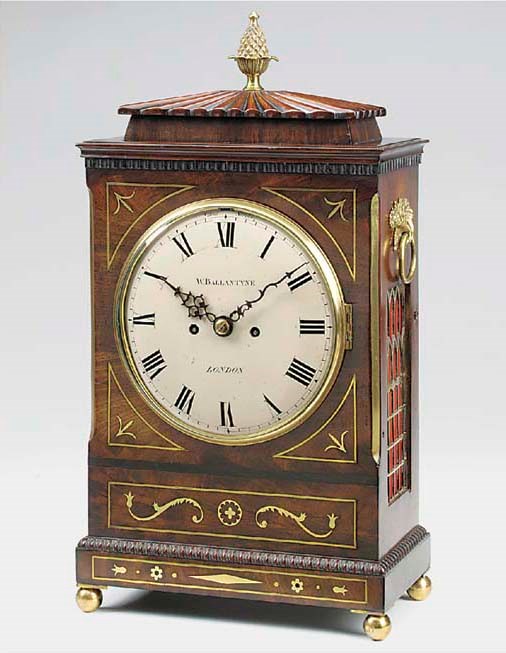A George IV ebonised and brass inlaid bracket clock with quarter chimes and calendar, circa 1830