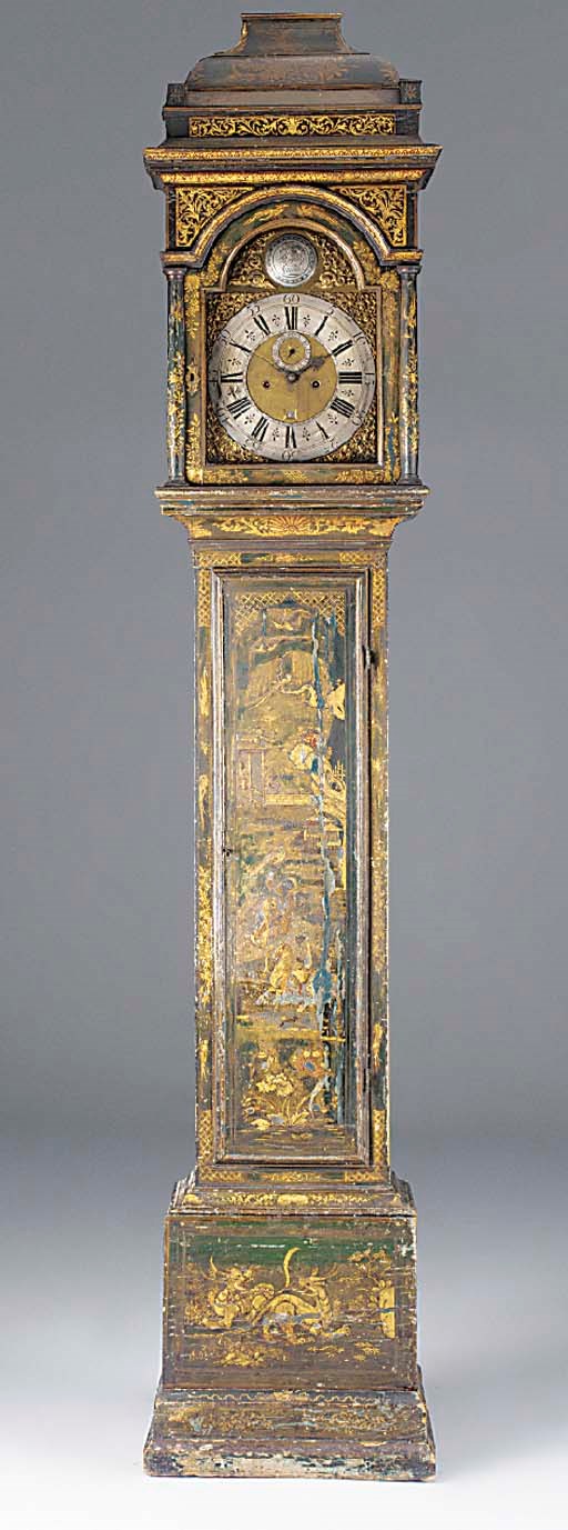 A George I green japanned longcase clock, circa 1720