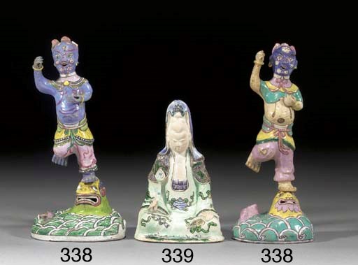 A FAMILLE VERTE BISCUIT MODEL OF GUANYIN
KANGXI