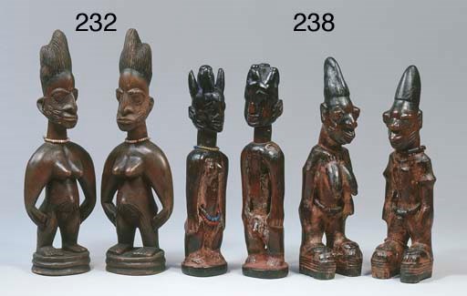 TWO PAIRS OF YORUBA TWIN FIGURES