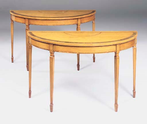 A PAIR OF SATINWOOD DEMI-LUNE PIER TABLES
