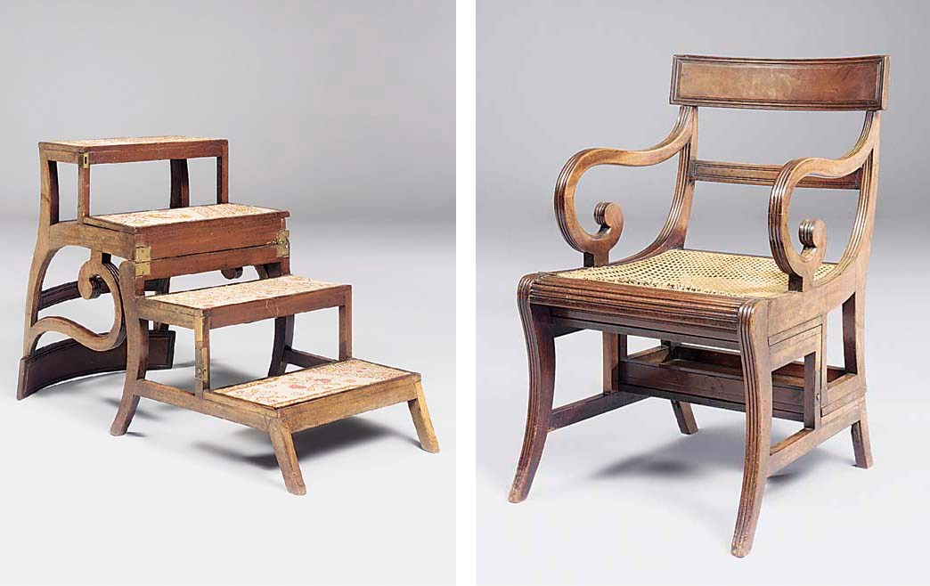 A REGENCY MAHOGANY METAMORPHIC LIBRARY CHAIR