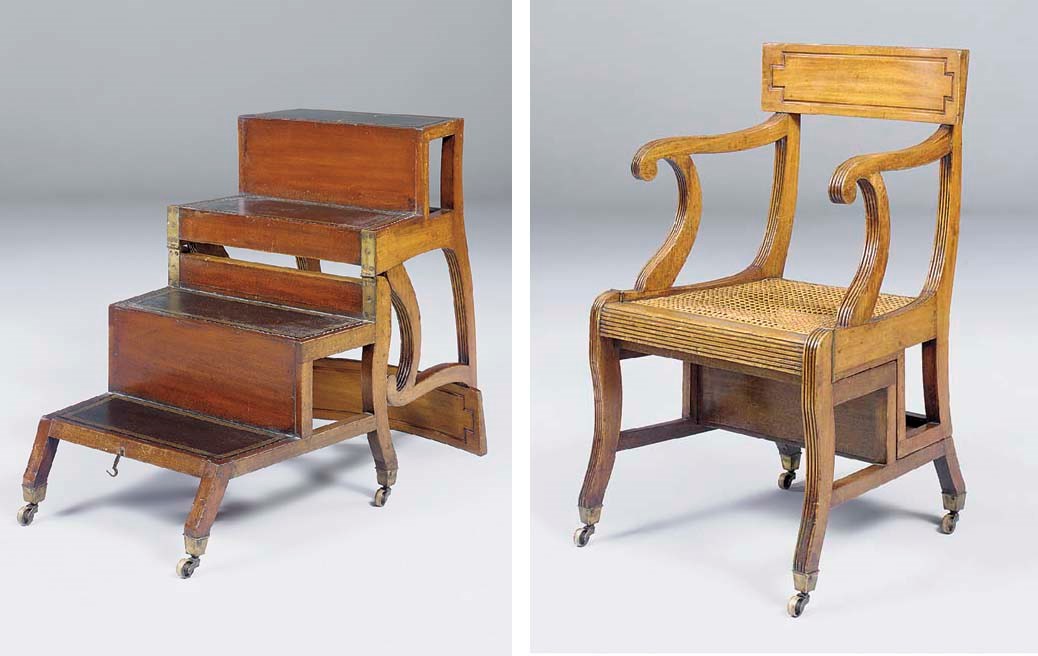 A REGENCY MAHOGANY METAMORPHIC LIBRARY CHAIR