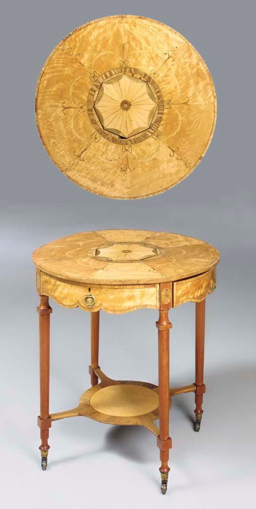 A GEORGE III SATINWOOD AND MARQUETRY CENTRE TABLE