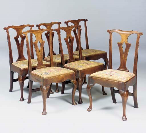 A SET OF SIX IRISH GEORGE II MAHOGANY DINING-CHAIRS