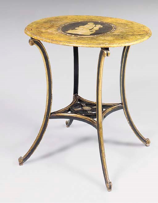 A REGENCY BLACK AND GILT-JAPANNED OVAL OCCASIONAL TABLE