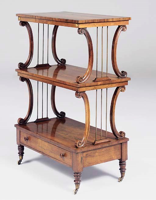 A REGENCY ROSEWOOD THREE-TIER ETAGERE