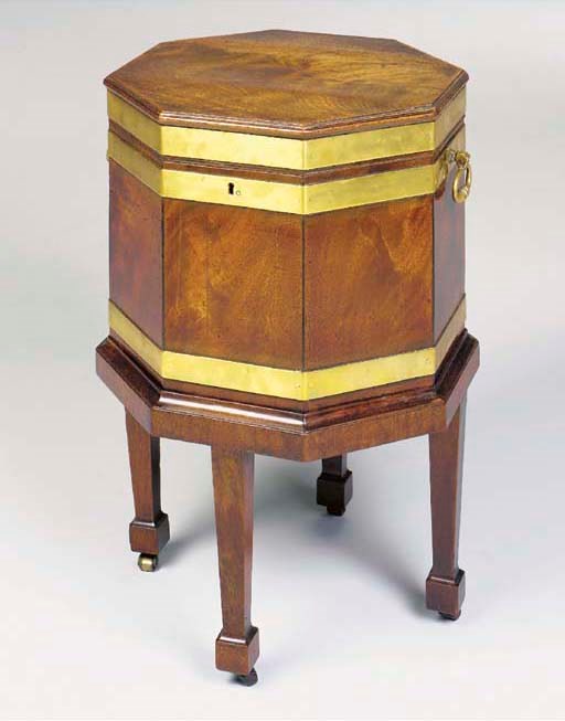 A GEORGE III BRASS-BOUND MAHOGANY CELLARET