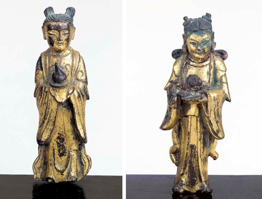 Two Gilt-Bronze Figures of Attendants