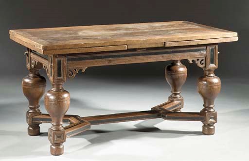 A Dutch oak and ebonised draw-leaf table 'bolpoot tafel'