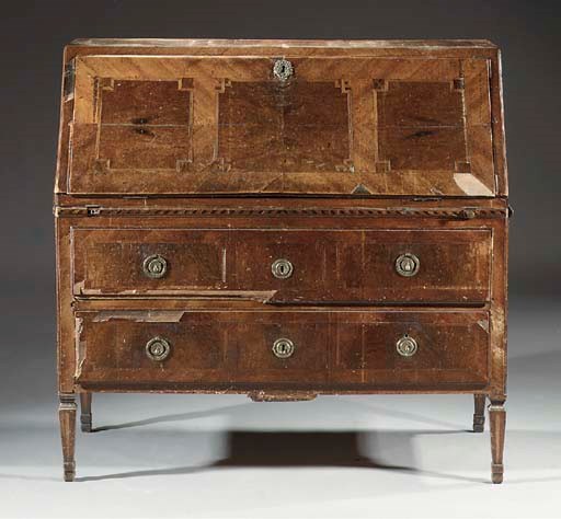 A German walnut and figured walnut secretaire