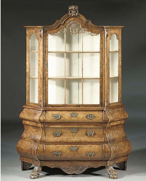 A Dutch burr-walnut display cabinet