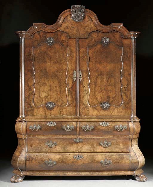 A Dutch burr-walnut and walnut cabinet