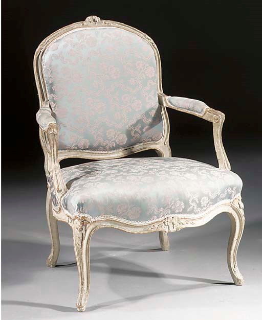 A French grey-painted and parcel-gilt fauteuil