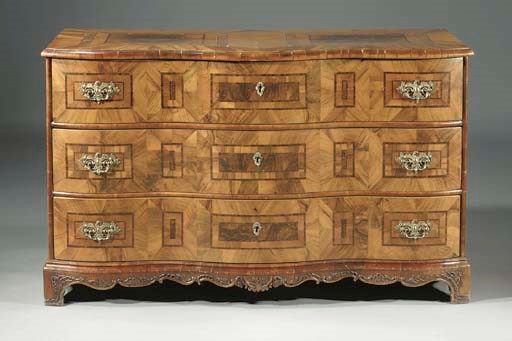 A South German walnut and figured walnut commode
