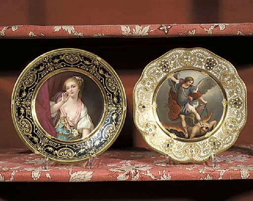 A pair of German porcelain dishes in the oil-painting-style