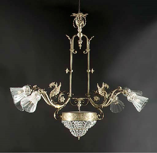 A gilt-metal and cut-glass seven-light chandelier