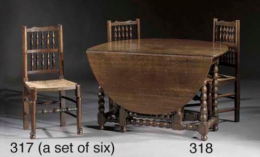A set of six oak Lancashire spindleback dining-chairs