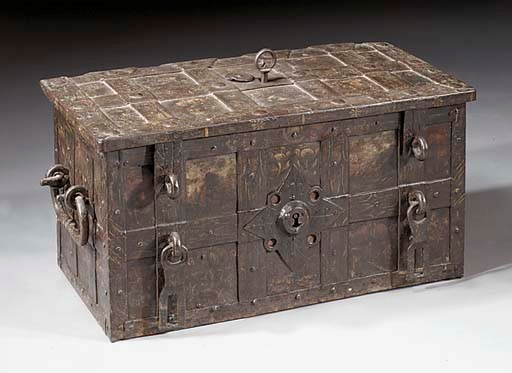 A German polychrome-decorated iron armada chest
