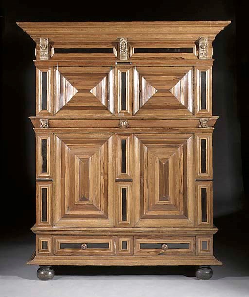 A Dutch rosewood, oak and ebonised cupboard