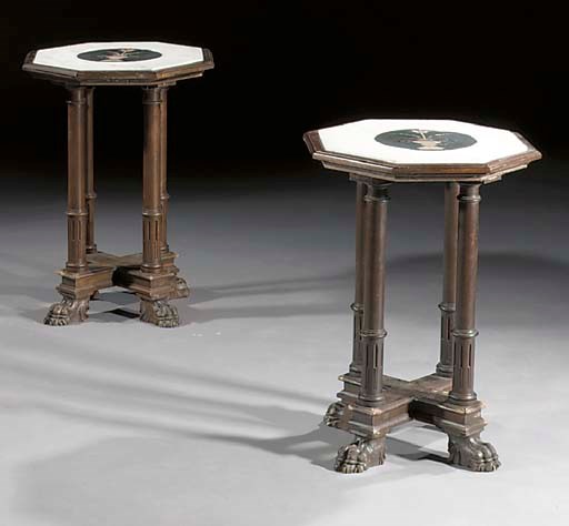 A pair of stained wood occasional tables